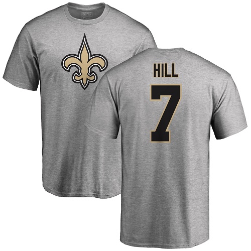 Men New Orleans Saints Ash Taysom Hill Name and Number Logo NFL Football #7 T Shirt->nfl t-shirts->Sports Accessory
